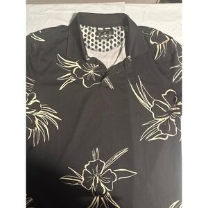 Cactus Man Ricky Singh Floral Polo Shirt Mens Size L Black Beige